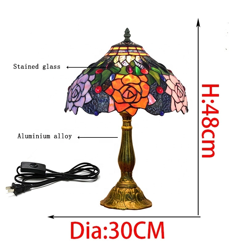 12 Inch American Garden Rose Stained Glass Table Lamp Tiffany Restaurant Bar Bedroom Bedside Table Lamp Yihui Tfn803