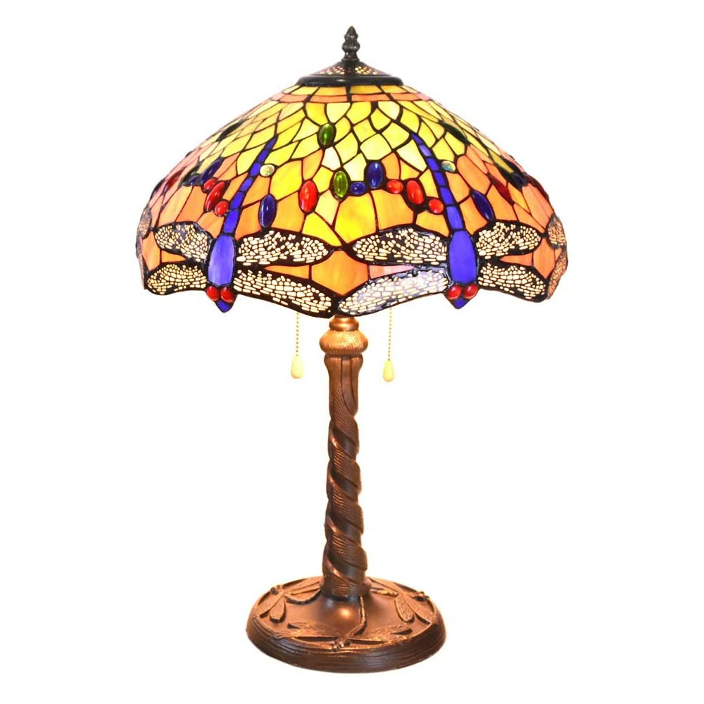 TFT-4264 Vintage Antique Dragonfly 16inch Stained Glass Shade Tiffany Table Lamp