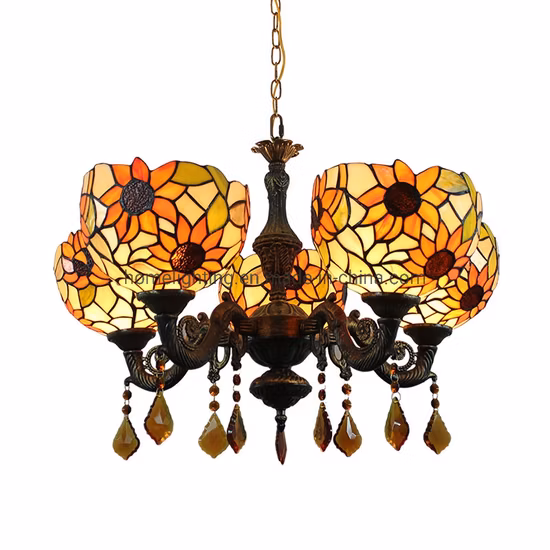 Jlt1102 Tiffany Lâmpada pingente manchado cinco vidro pendente floral luminária