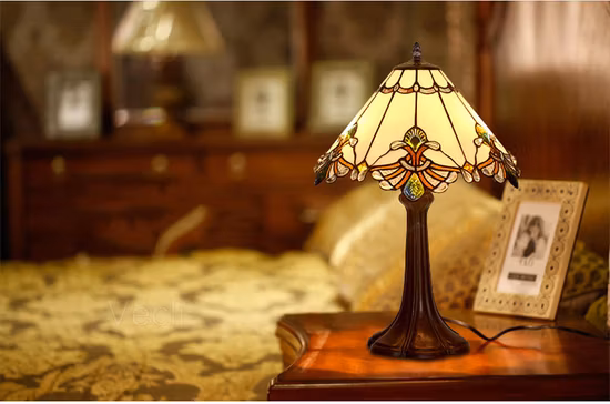 Art Deco Vitral Tiffanylamp Lado da Cama Grande Candeeiro de Mesa de Luxo Vintage (WH